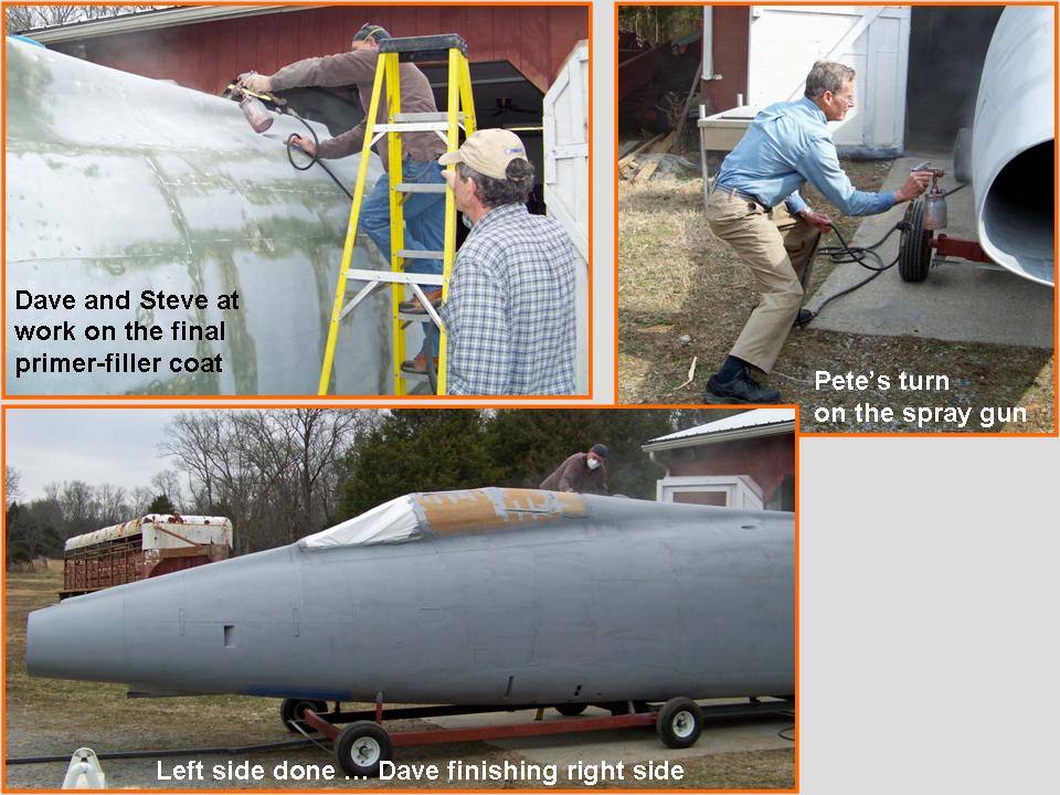 Composite picture of the application of the final primer-filler paint.
            Click on the picture to enlarge it.